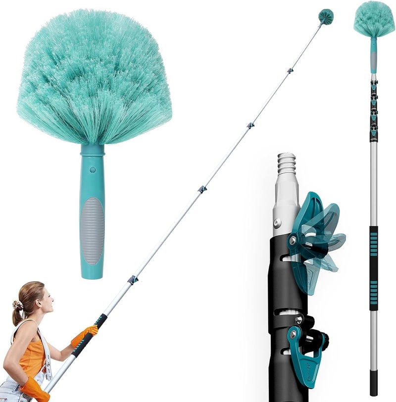 TelesPro 30 Feet High Reach Cobweb Duster with 6-24Ft Extension Pole, Webster Cobweb Duster with 5-Stage Telescopic Aluminum Pole, Spider Web Brush for Outdoor & Indoor Cleaning - Soft Bristles. - Image 1